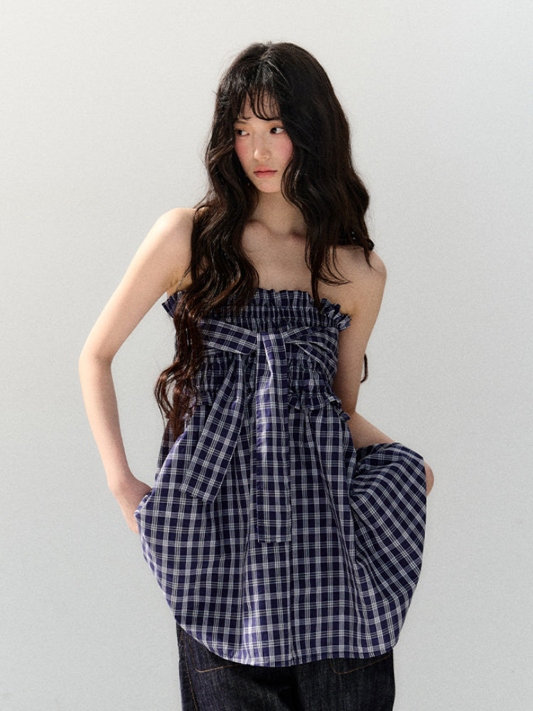 Plaid Strapless Tube Top Dress - CHINASQUAD