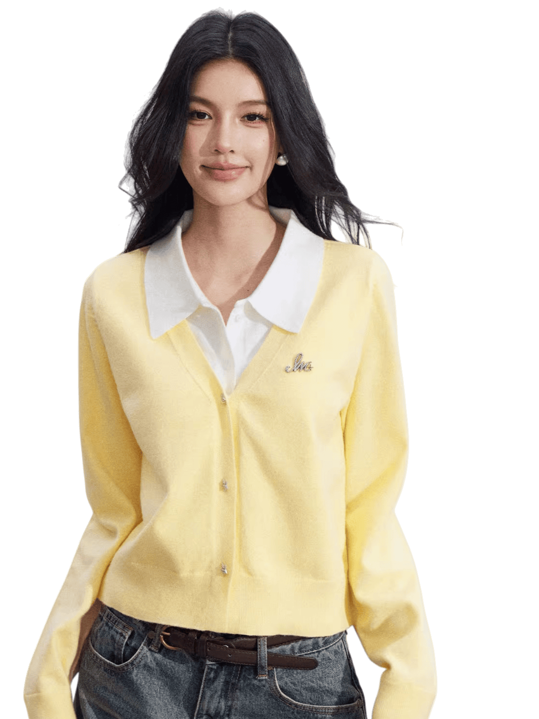 Layered-Effect Knit Polo Top