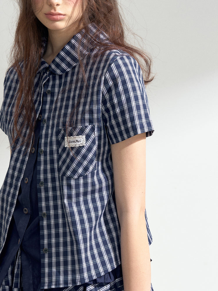 Blue Plaid College Style Tencel Cotton Shirt - CHINASQUAD