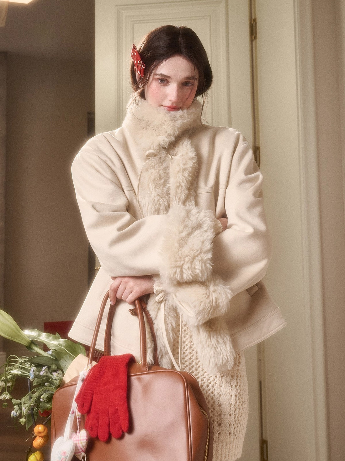 Travel Plan Shearling Fleece-Lined Stand Collar Jacket