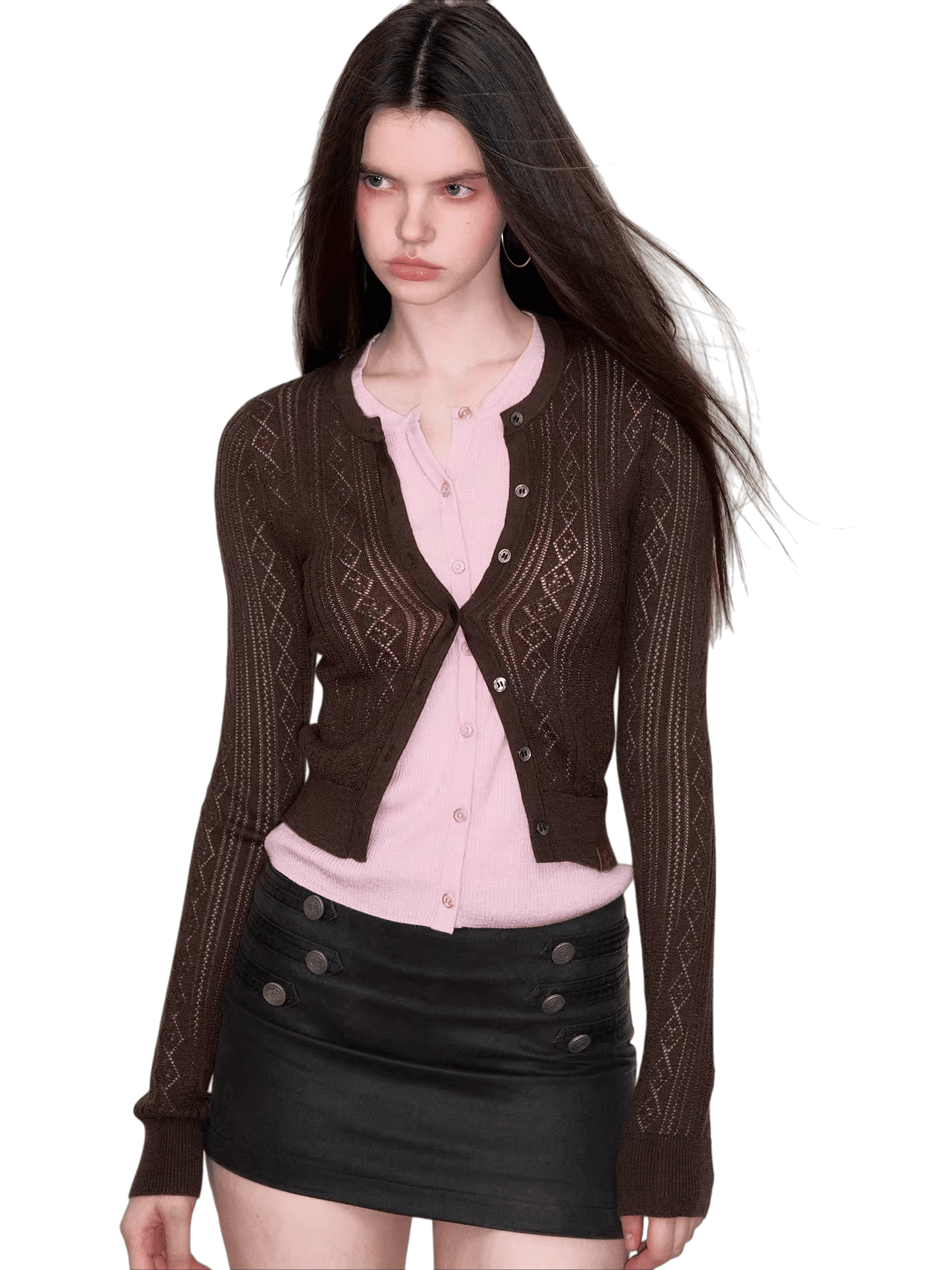 Layered-Effect Contrast Knit Cardigan