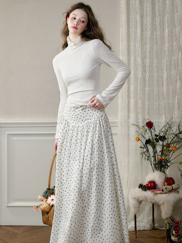High-Waisted Slim Hand-Drawn Floral Skirt - CHINASQUAD