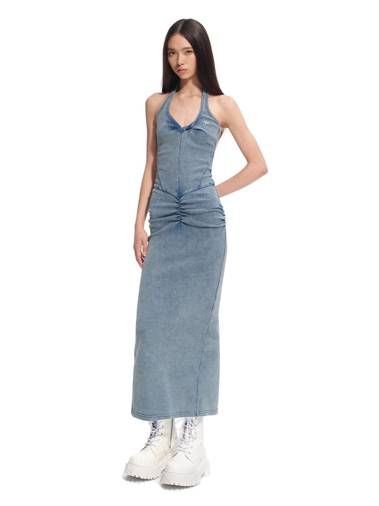 "Feria Series" Volcano V-Waist Pleated Halter Dress - CHINASQUAD