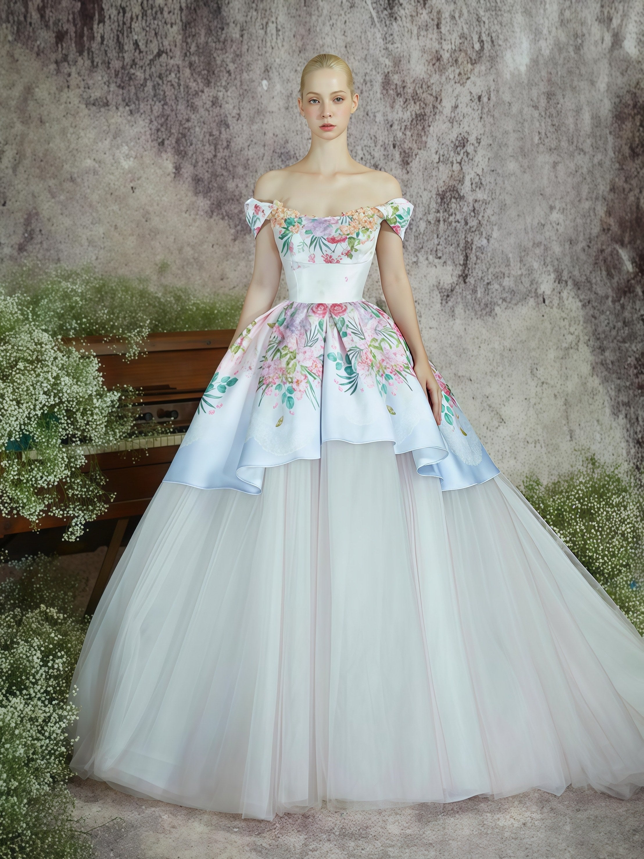 Floral Dream Off-Shoulder Couture Ball Gown