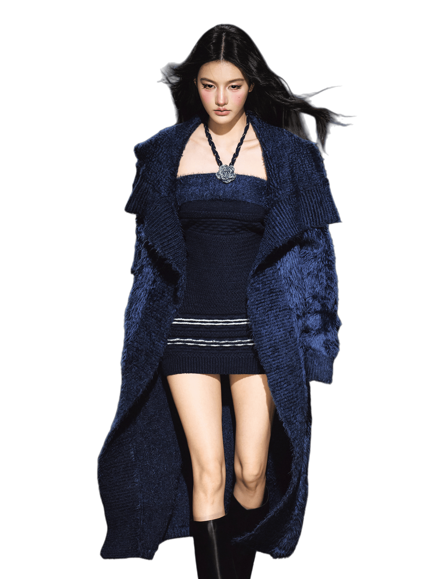 Contrast Knit Cardigan & Hand-Crocheted Dress Set