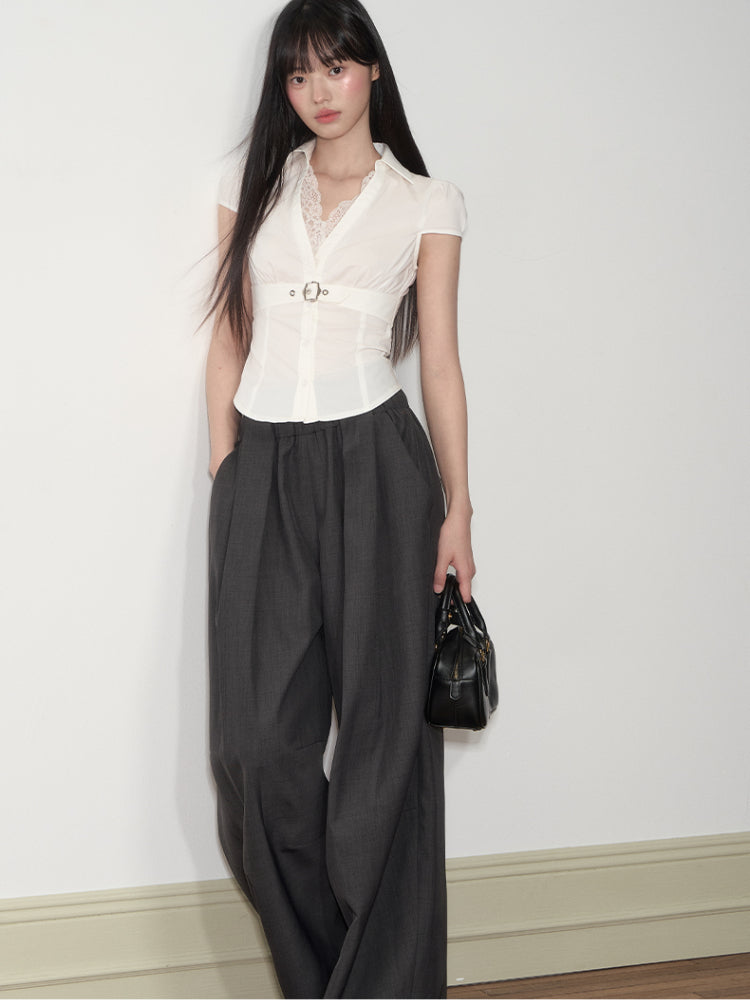 Waist Lace V - neck Shirt - CHINASQUAD