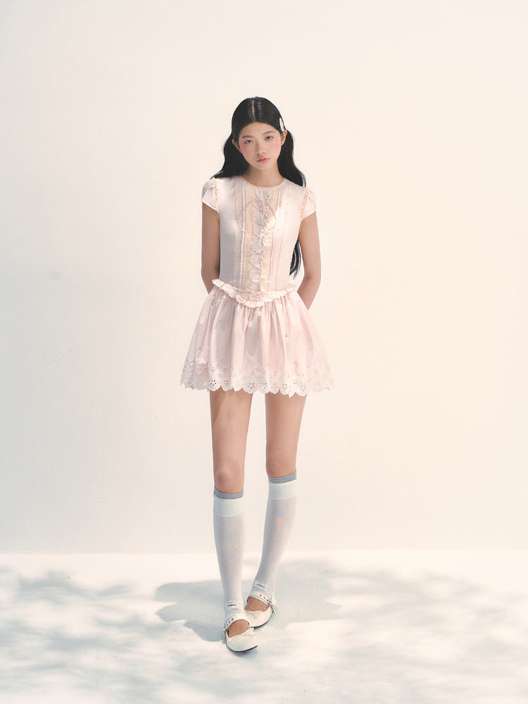 Pink Embroidered Waist - cinched Dress - CHINASQUAD