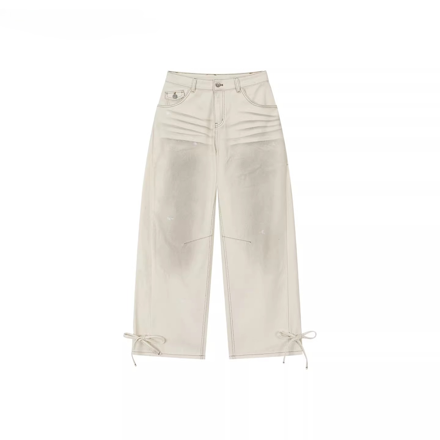 Vintage Washed Bow-Tie Denim Trousers