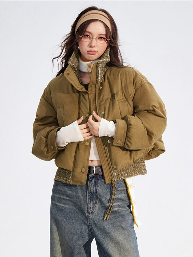 Wool-Blend Knit Spliced Down Jacket - CHINASQUAD