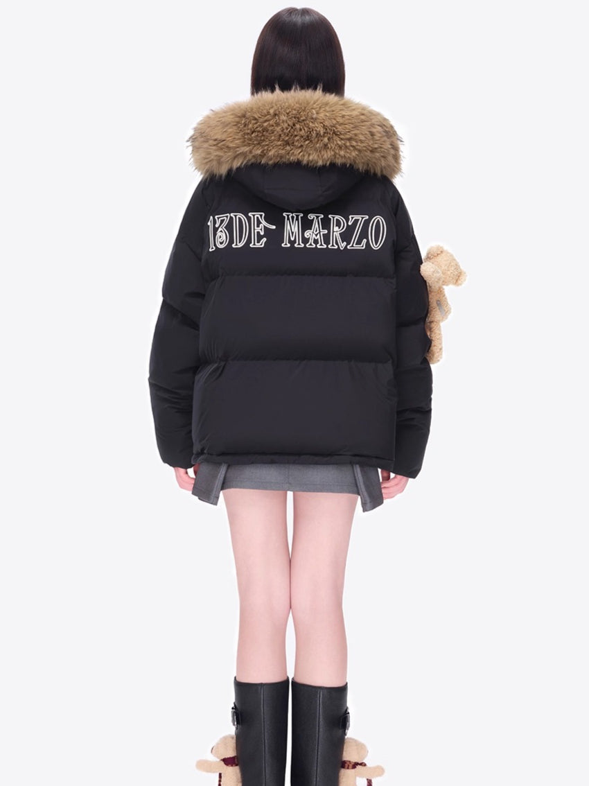 Detachable Fur Collar Hooded Down Jacket