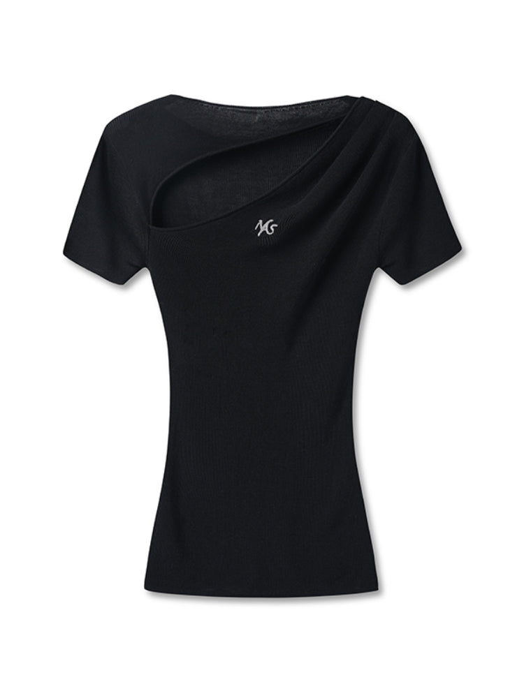 Diagonal Open High-Neck Regular Shoulder T-Shirt - CHINASQUAD