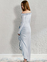 Ruffled Rose Off-shoulder Top & Asymmetrical Long Skirt Set - CHINASQUAD