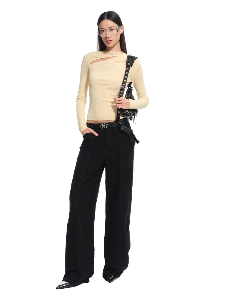 Washed Distressed Large Pockets Wide-Leg Pants - CHINASQUAD