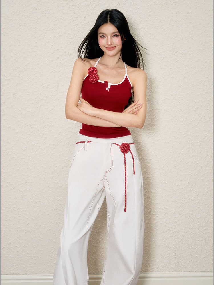 Color Block Faux Two-Piece Spaghetti Top - CHINASQUAD