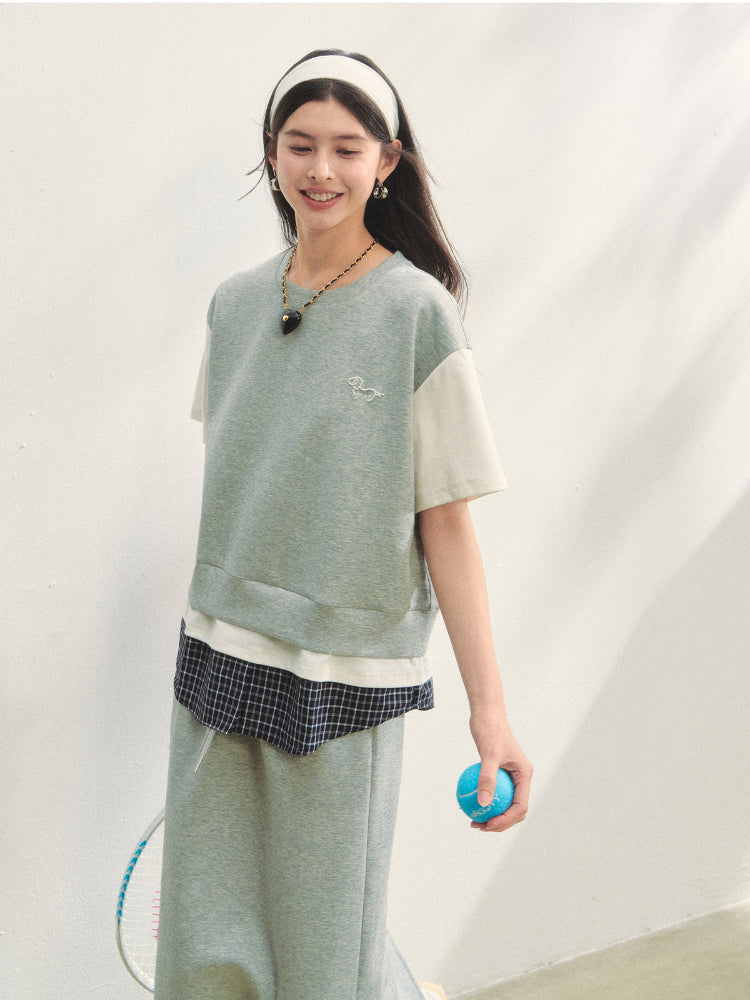 Fake 3-Piece Plaid Short-Sleeve T-shirt & Skirt Set - CHINASQUAD