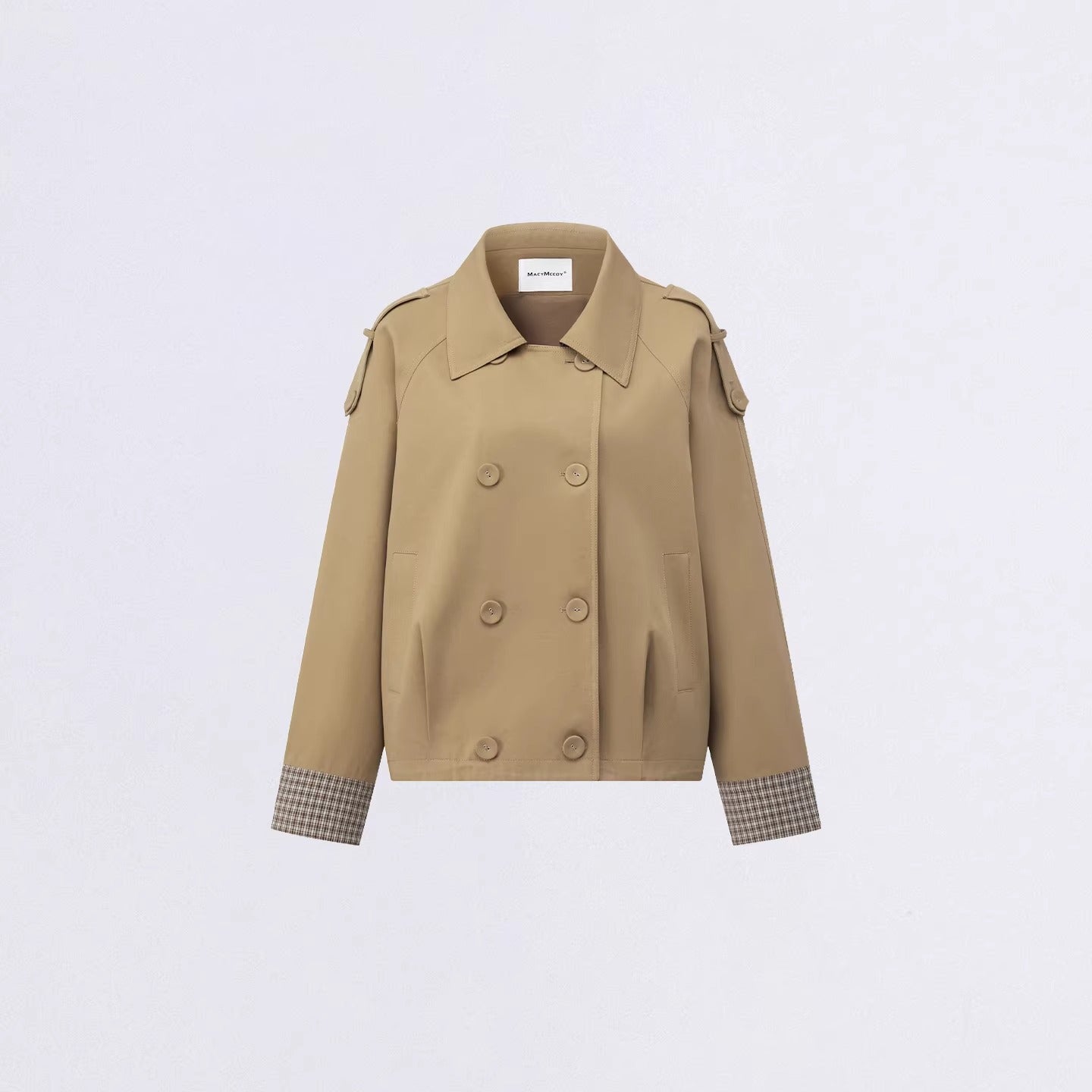 Plaid Patchwork Double-Breasted Short Jacket