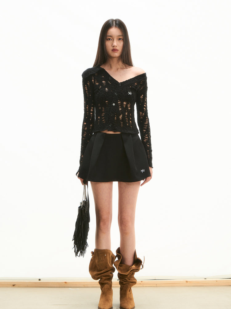 Asymmetrical Shoulder Knit Cardigan - CHINASQUAD