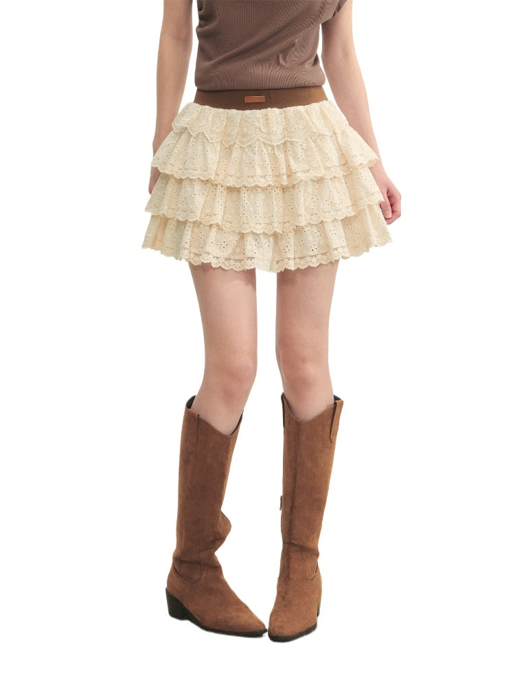 Multi-layer Ruffle Elastic Waist Tiered Skirt - CHINASQUAD