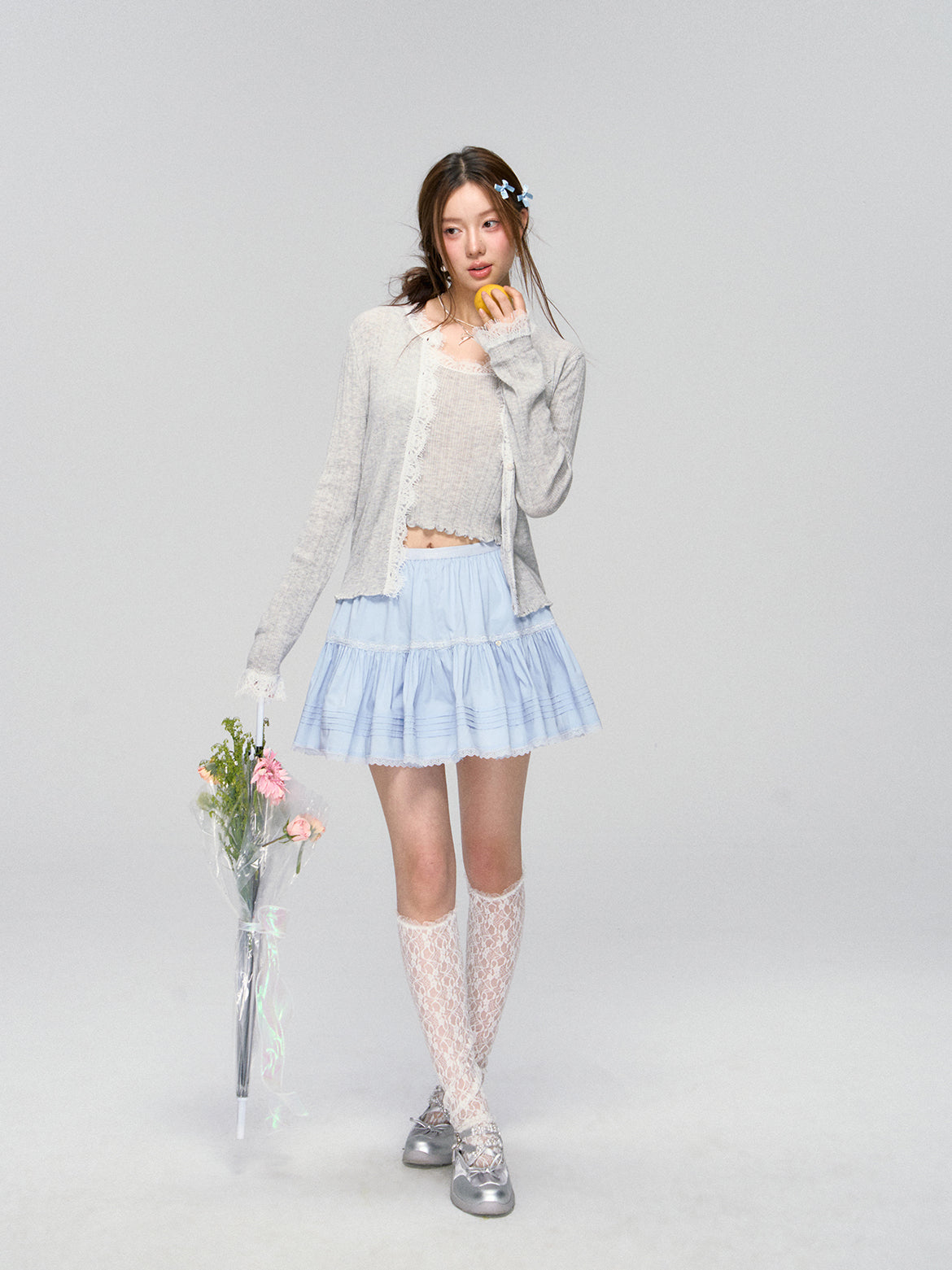 Blue Lace Trim Layered Skirt - CHINASQUAD