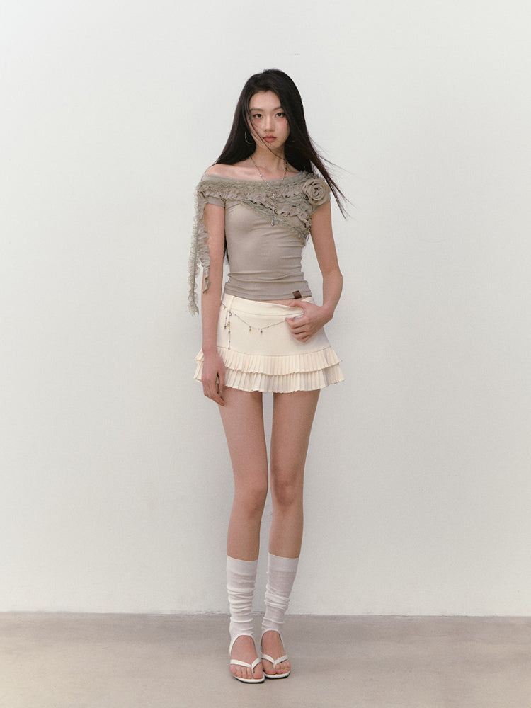 Lace-trimmed Flower Asymmetric T-shirt - CHINASQUAD