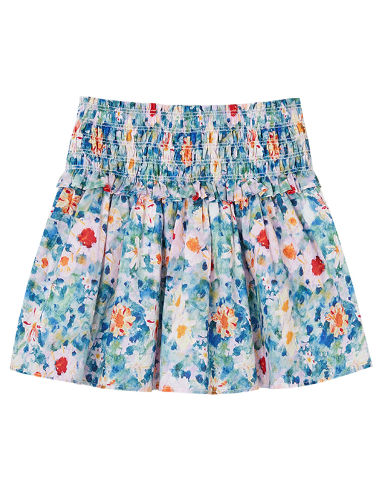 Floral Waist-cinching Slim-fit Midi A-line Skirt - CHINASQUAD