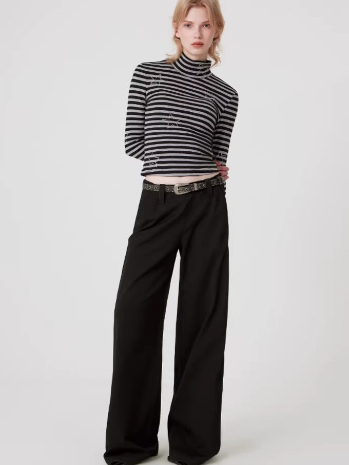 Original Draped Black Wide-Leg Suit Trousers