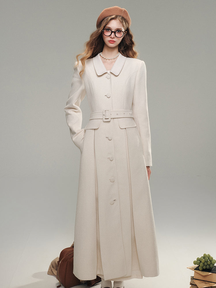 Cloud White Long Woolen Coat - CHINASQUAD