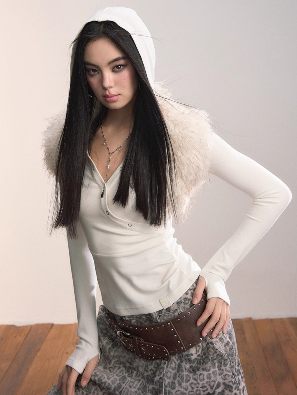 Crossover Hooded Slim-Fit Knit Sweater