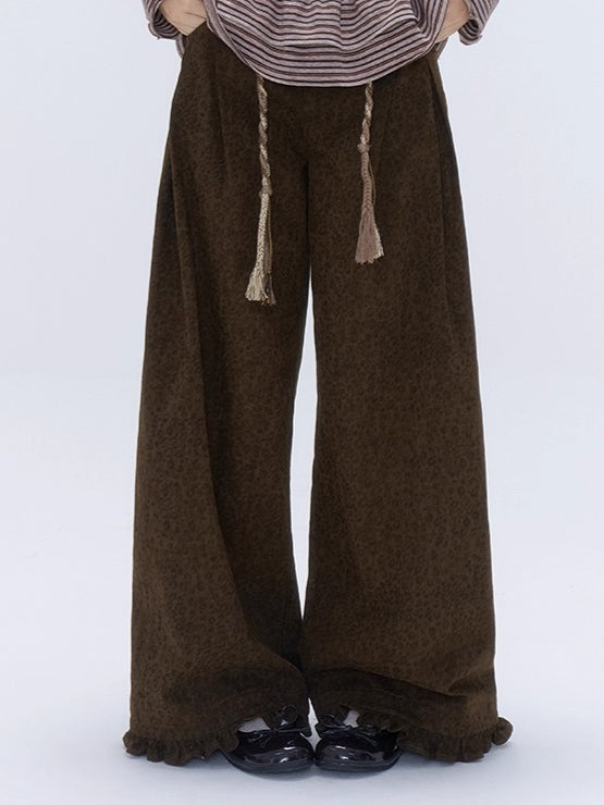 Leopard Pocket Pleated Wide-Leg Pants
