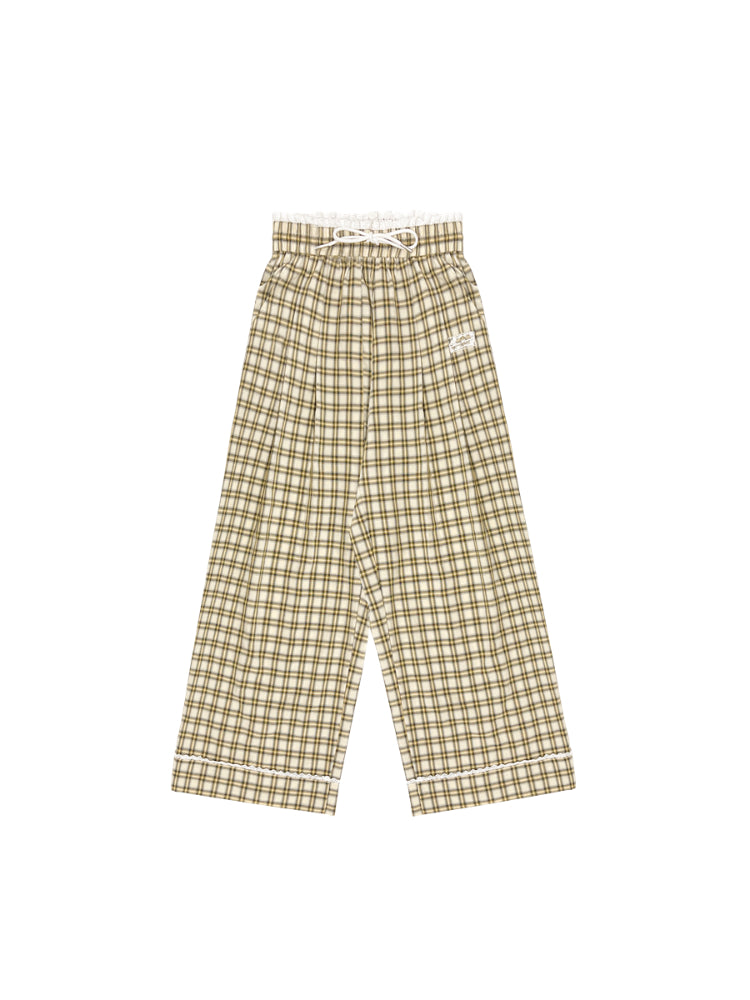 Lace-Trimmed Plaid Wide-Legged Pants - CHINASQUAD