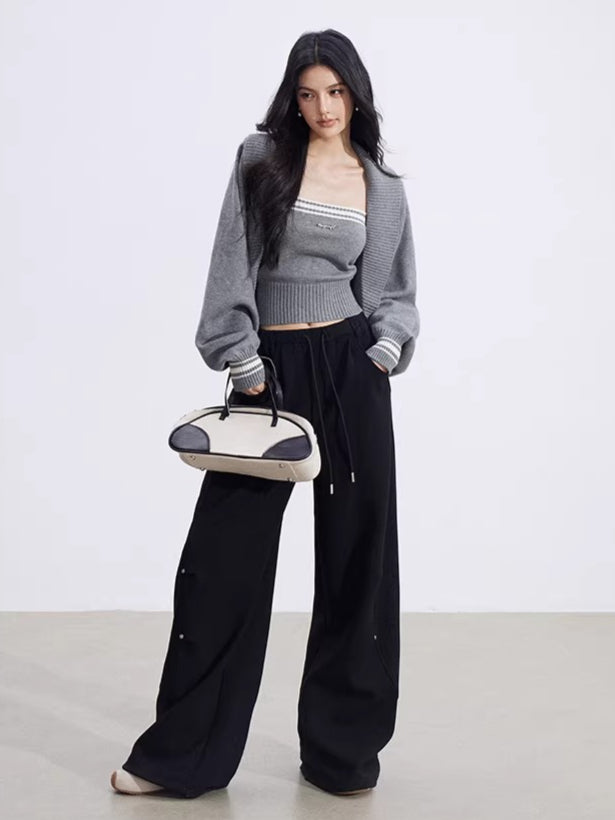 Sculpted Drape Curved-Leg Wide Pants