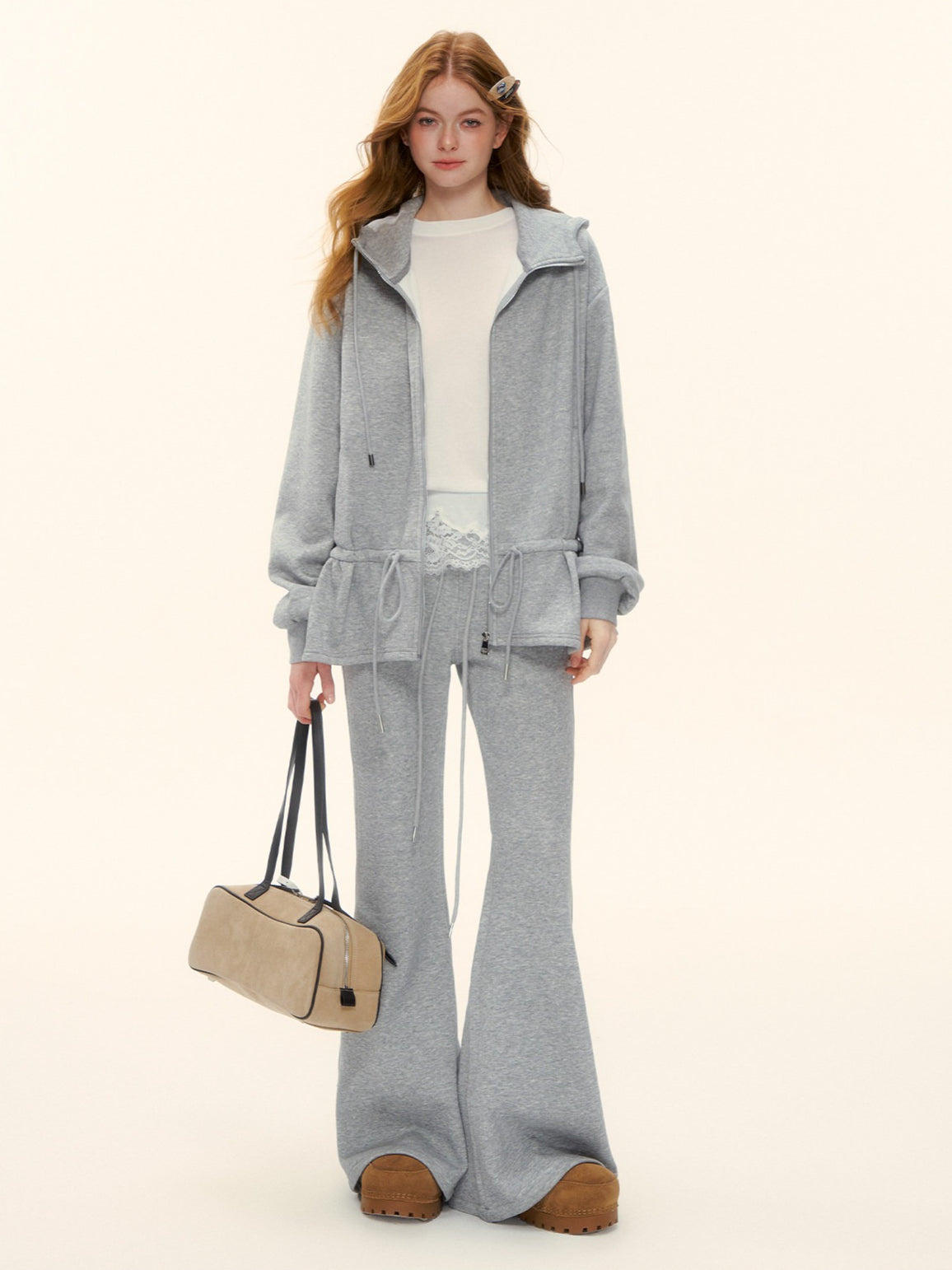 Sculpted Drawstring Cocoon Fleece Hoodie Jacket