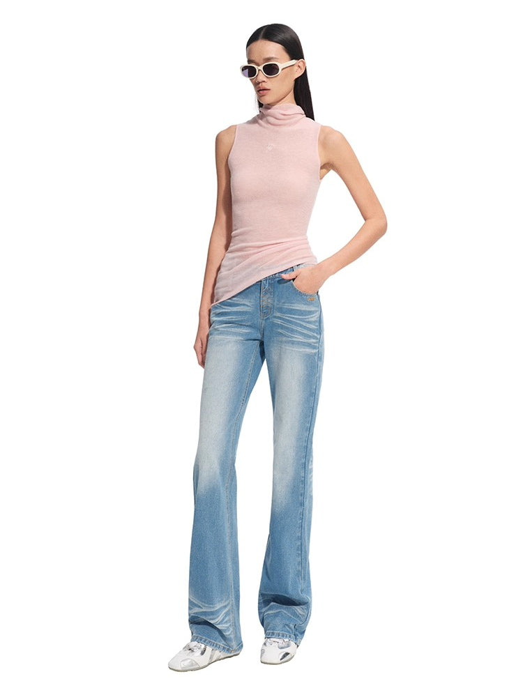 +5CM N2 Loose V-Waist Raw Denim Straight Jeans - CHINASQUAD