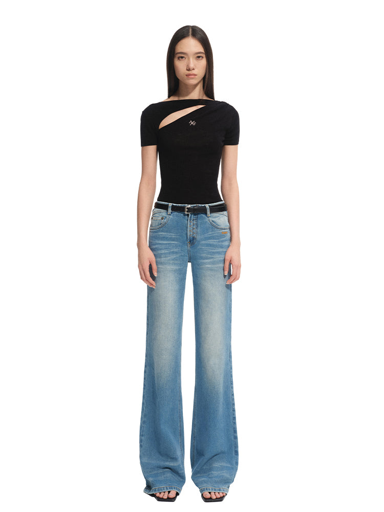 Diagonal Open High-Neck Regular Shoulder T-Shirt - CHINASQUAD