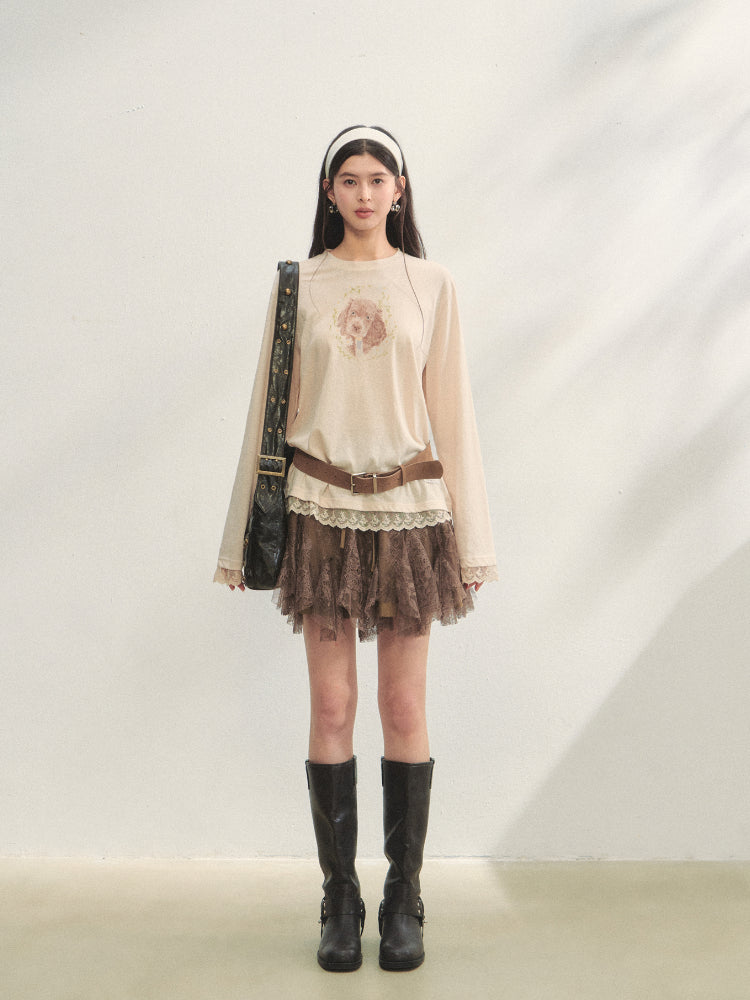 High-Waist Lace Tie Puff Skirt - CHINASQUAD