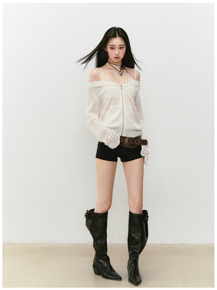 Knitted Floral Convertible Hollow-out Coat - CHINASQUAD