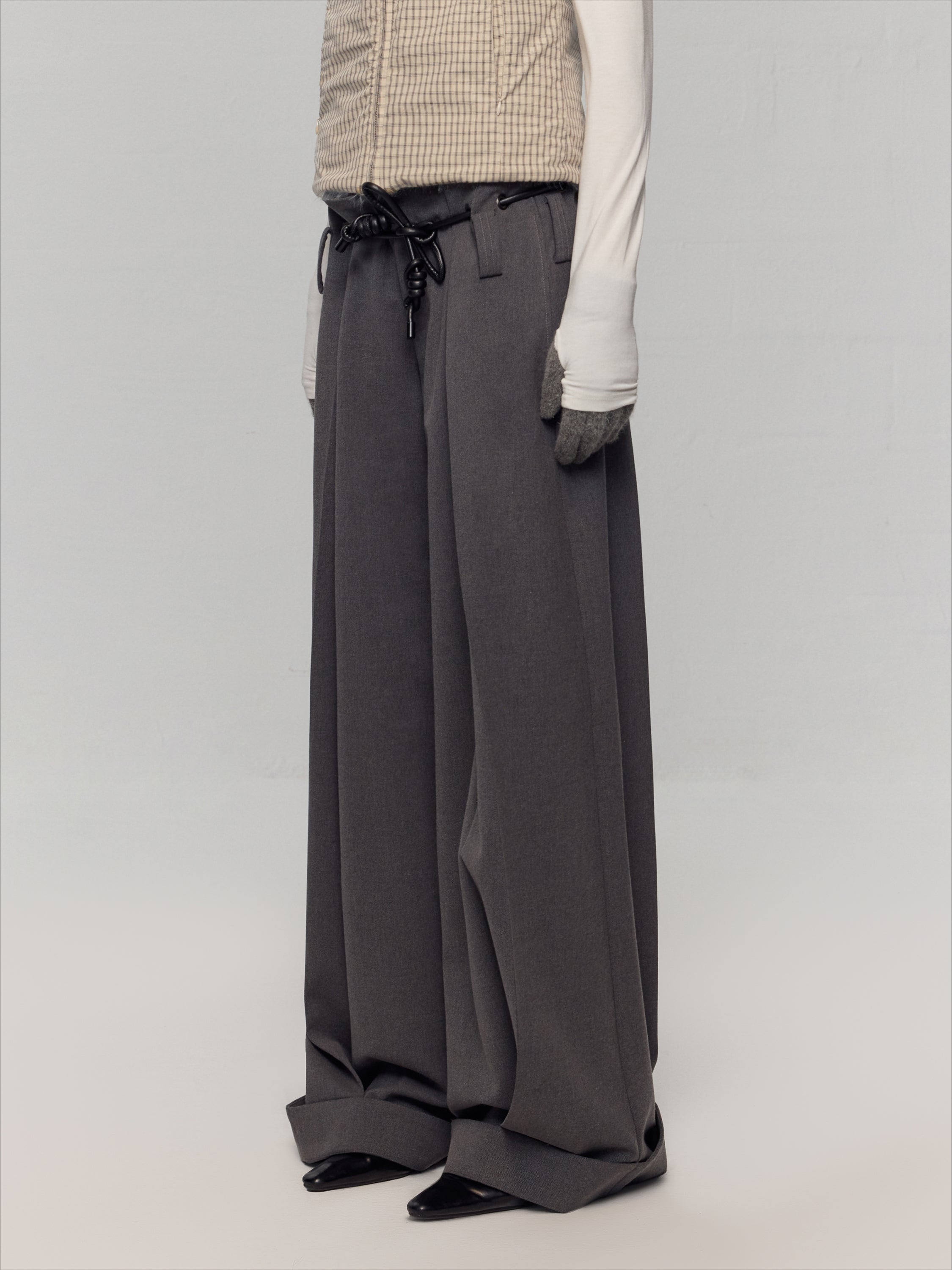 Wool Blend Wide-Leg Pants - CHINASQUAD