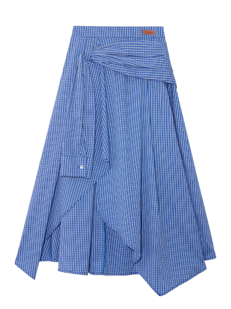 Plaid Spliced One-Shoulder Contrast Long-Sleeve Top & Skirt Set - CHINASQUAD