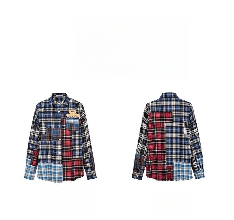Teddy Patchwork Plaid Shirt Jacket - CHINASQUAD