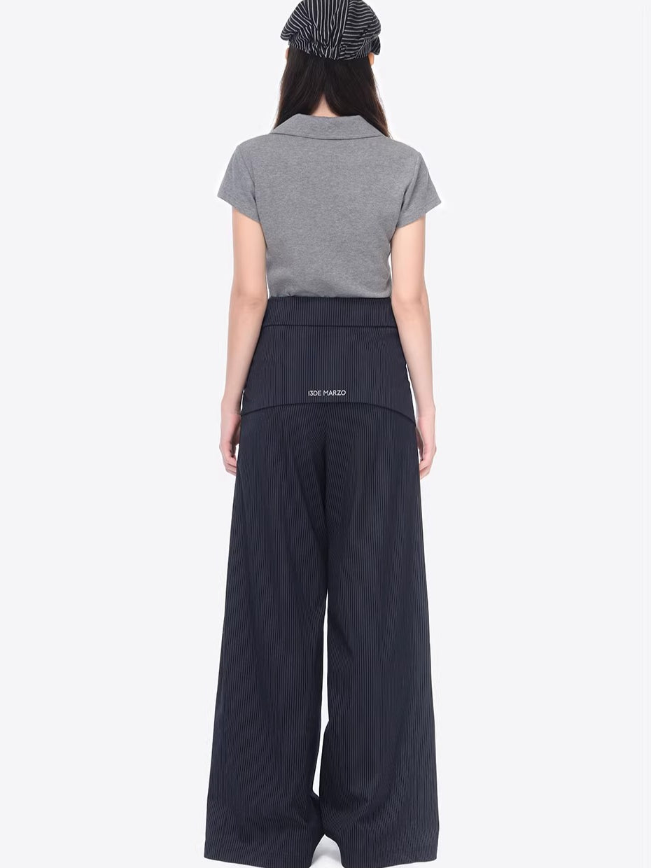 Striped Structured Wide-Leg Trousers