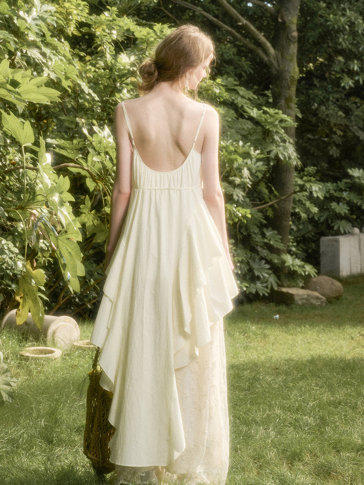 Washed Cotton Irregular Design Slip Dress - CHINASQUAD