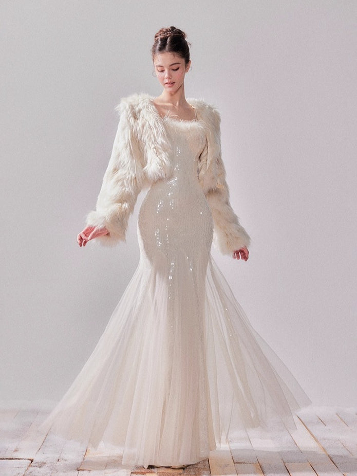 Starlit Pearl Sequin Mesh Mermaid Gown