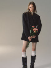 Black & Apricot Double-breasted Wool Blazer - CHINASQUAD