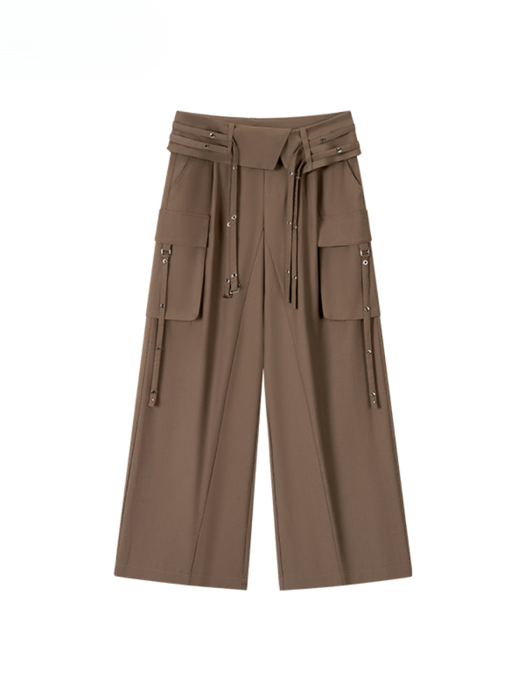 Folded Waist Three-Dimensional Pocket Casual Pants - CHINASQUAD