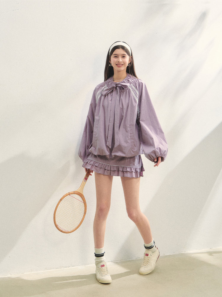 Lace Spliced Raglan Sleeve Sun Protection Shirt & Skirt Set - CHINASQUAD