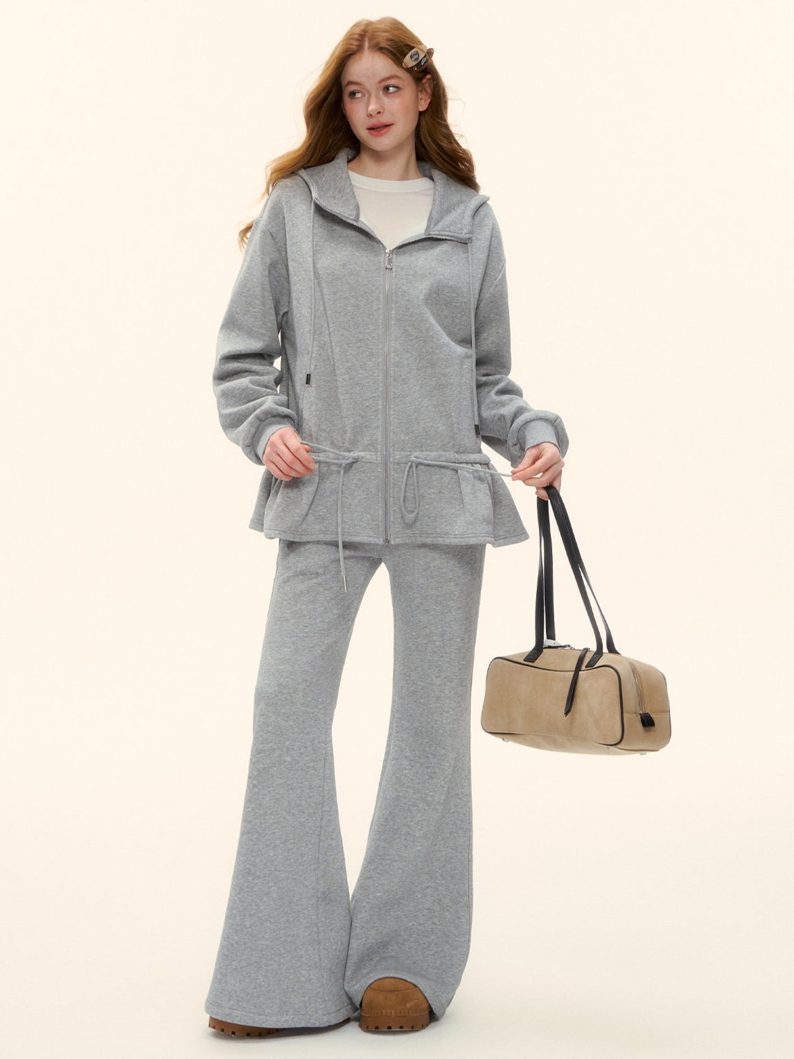 Sculpted Drawstring Cocoon Fleece Hoodie Jacket