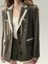 Taupe Lace Wool Blazer - CHINASQUAD