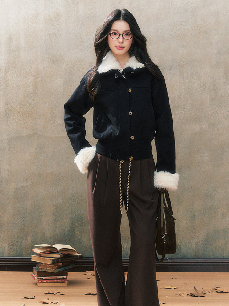 Black Fitted Shearling Jacket - CHINASQUAD