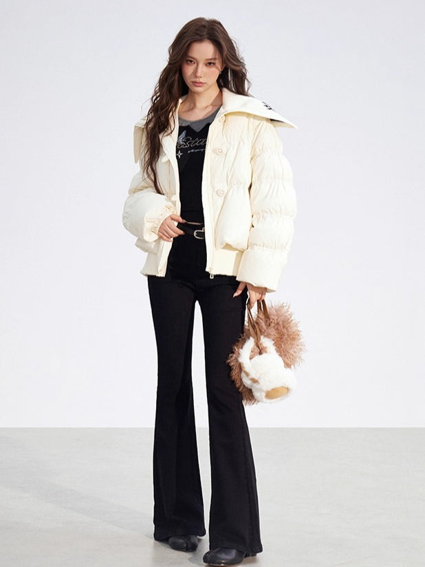 Contrast Panel Sailor Collar Down Jacket