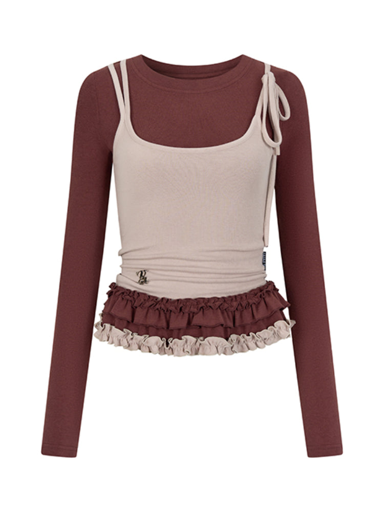 Fake Two-Piece Lace Trimmed Blouse - CHINASQUAD